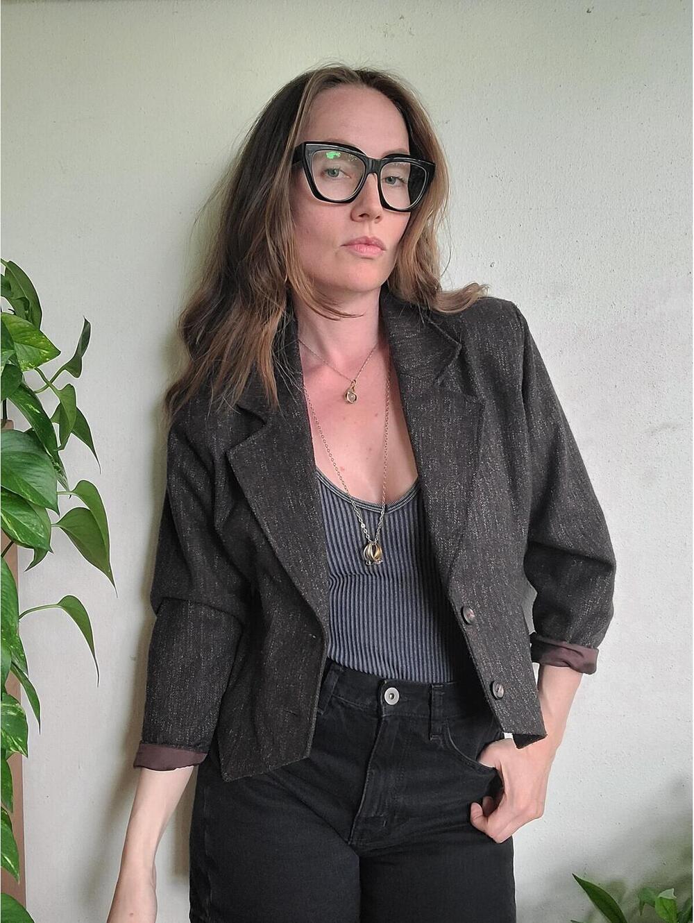 The Coffee Shop Writer Vintage 80s Wool Cropped Blazer M - Picture 8 of 9